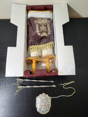 Jewish Torah Scroll Hebrew Israel Judaica Jewish Bible 32 CM + Pointer (YAD)